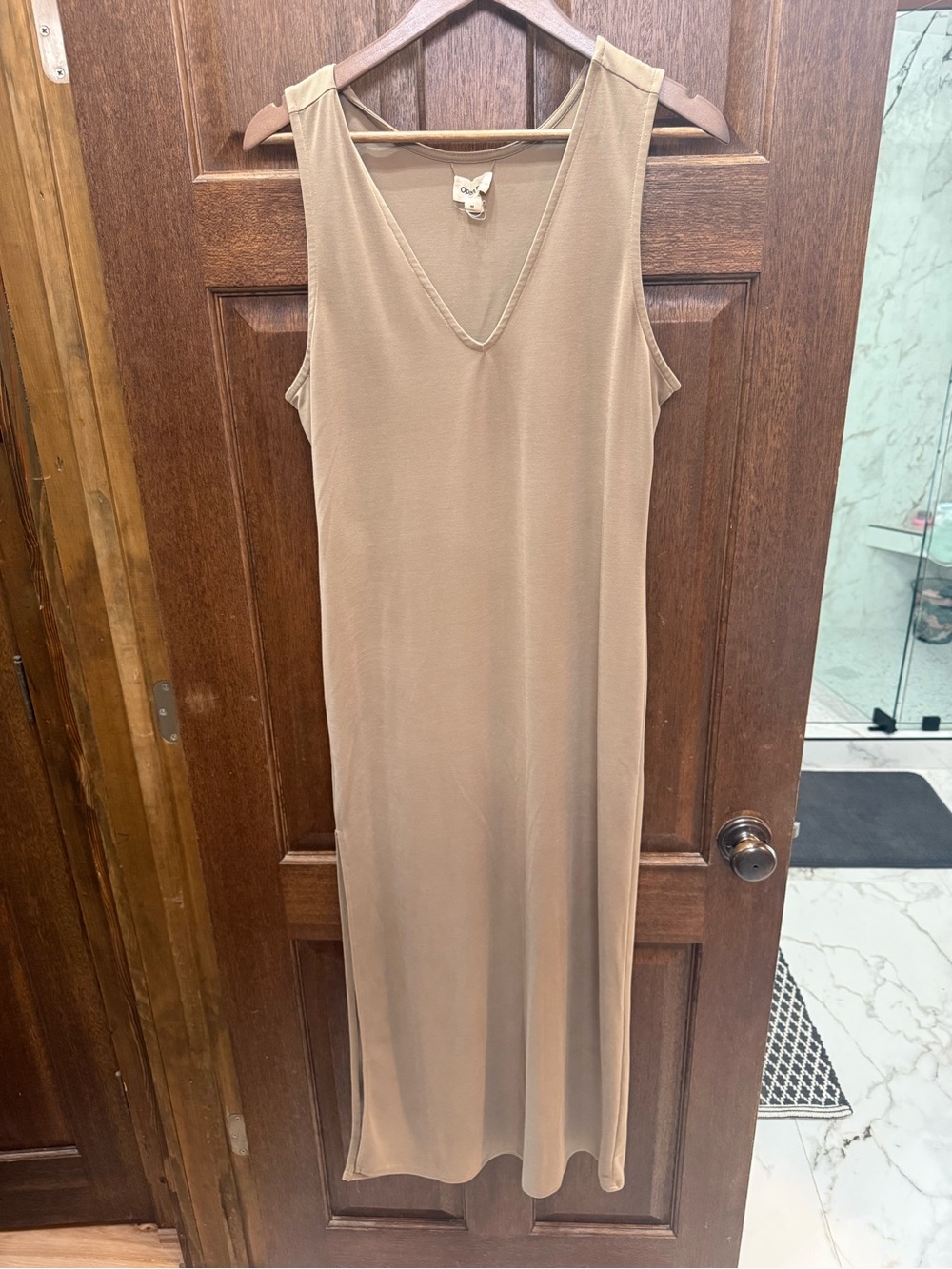Sleeveless V-Neck Maxi Dress in Taupe Brown
